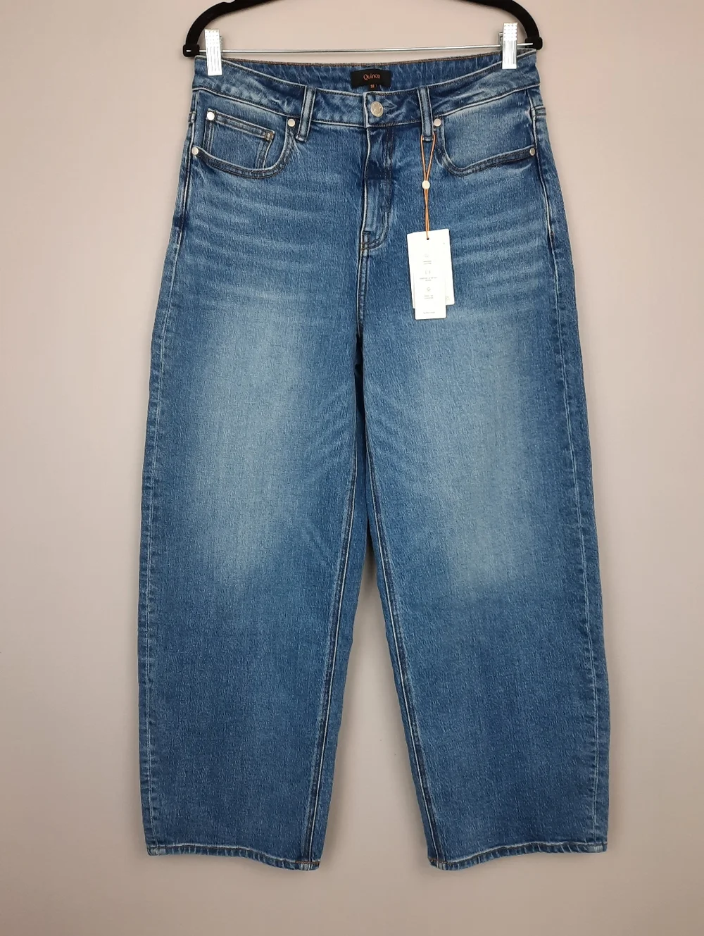 Quince Bella High Rise Stretch Barrel Jeans in Atlantic Blue size 30 - Picture 2 of 15
